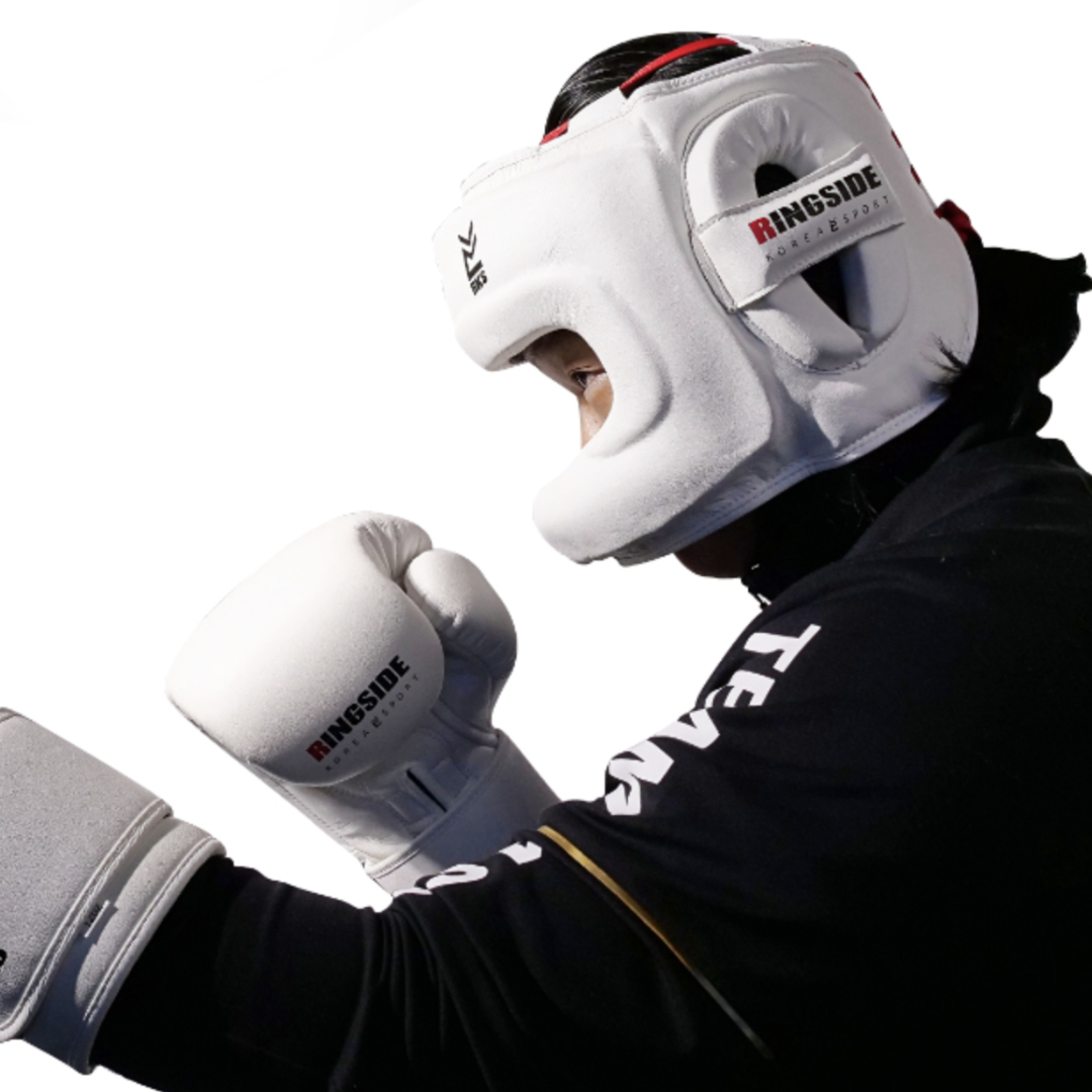 복싱 코보호 헤드기어 측면 착용 모습 코보호 바 구조