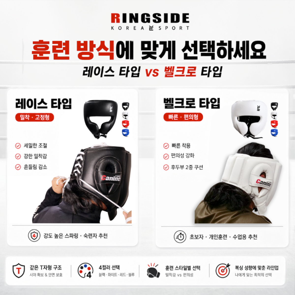 케나인 T자 복싱 헤드기어 레이스 타입과 벨크로 타입 비교